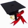 Graduation cap and certificate with ribbon
